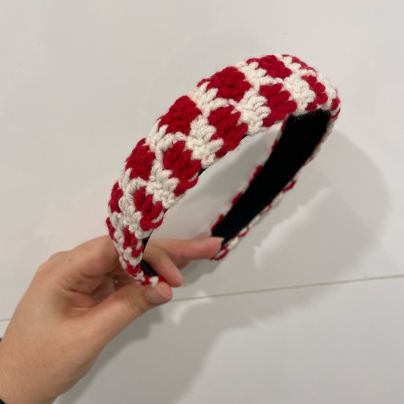 Red and White Checker Knit Headband - Picture 3 of 6